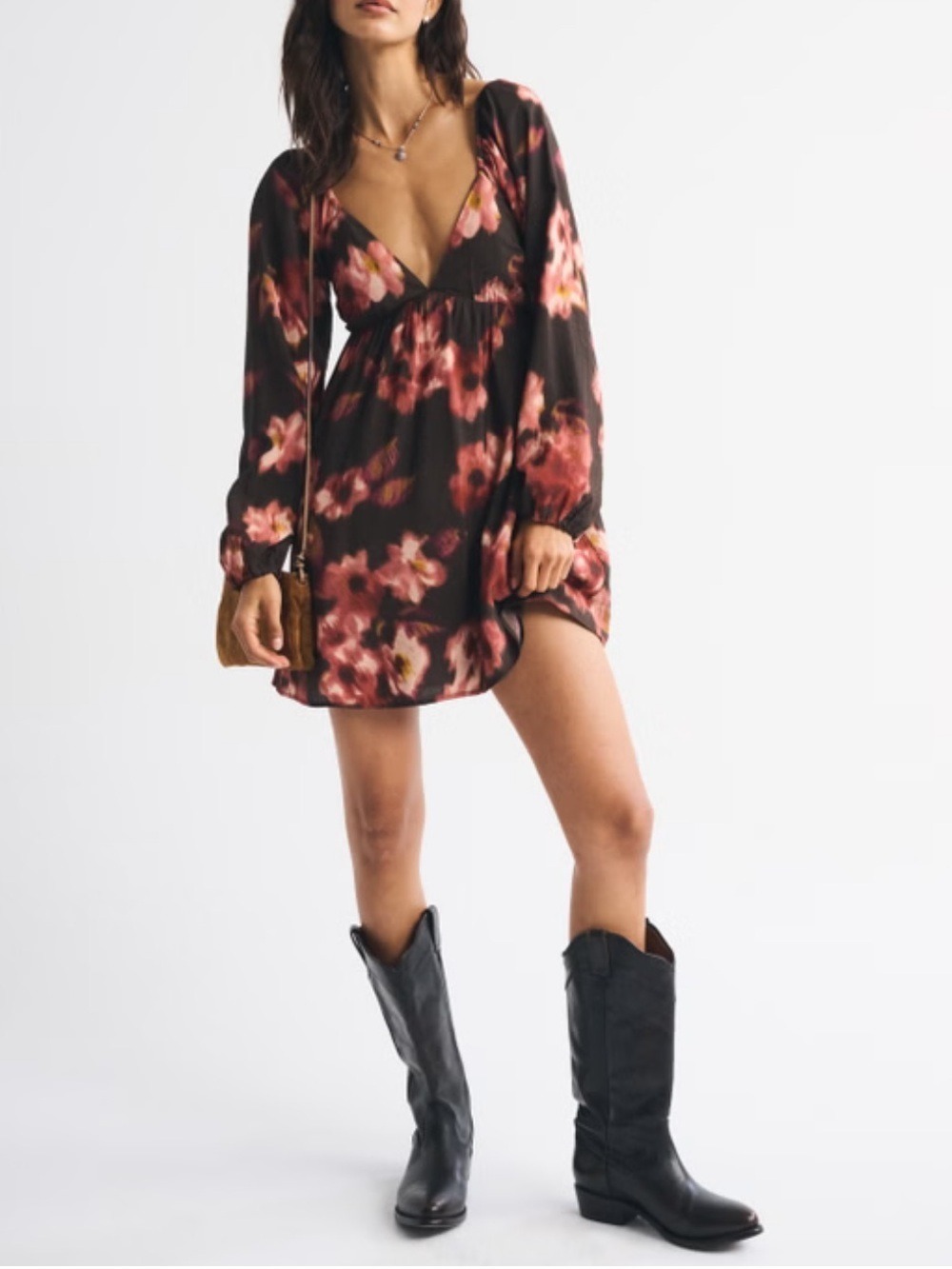 Abercrombie & Fitch Bra free clasp back Plunge floral flowy Mini Dress large NEW